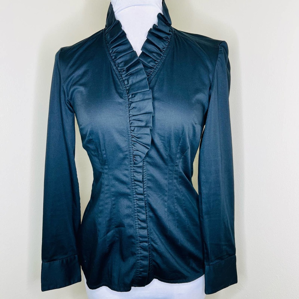 Banana Republic Button Down Top 4 Black Office Ruffle Business Casual Chic Women